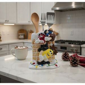 M&M Christmas Chimney Vase Mars Company Santa Reindeer utensil vtge